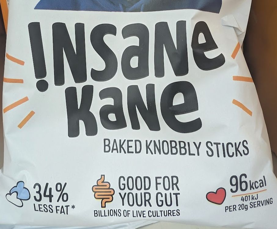 Insane Kane, baked knobbly sticks, 34% less fat, good for your gut