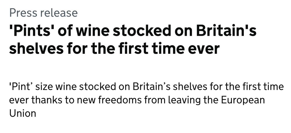 Press release
'Pints' of wine stocked on Britain's shelves for the first time ever

'Pint’ size wine stocked on Britain’s shelves for the first time ever thanks to new freedoms from leaving the European Union