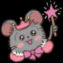 A princess rat with grey fur, a pink crown, pink dress with pink bow, and a pink star magic wand! She looks at it shining with a happy grin! 