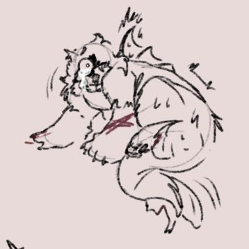 Lev pre lockdown crouched and trying to make themselves smaller a muzzle and shock collar on them and a tattered patient outfit 