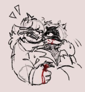 Lev smiling creepily at '""mate""' as they hold him close, a paw on his wound