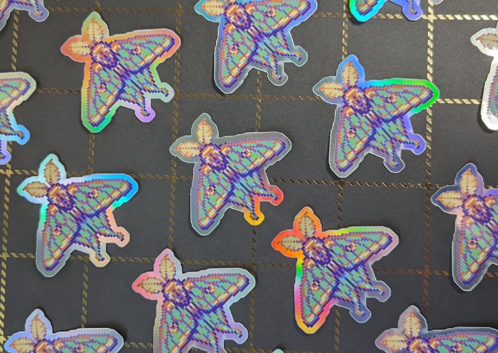 Holographic Spanish Moth Sticker (pixel art)