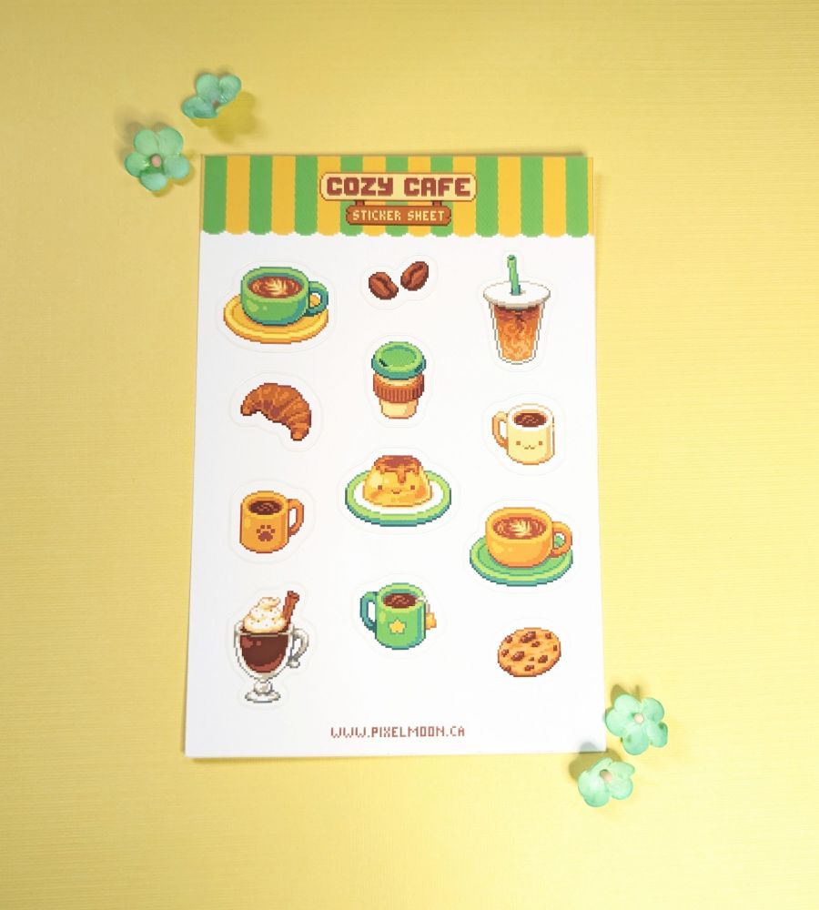 Cozy Cafe Sticker Sheet (pixel art)