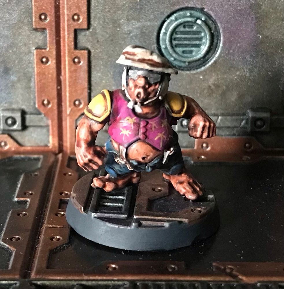 Close up of the Ratling which has been converted from a plastic bloodbowl halfling.