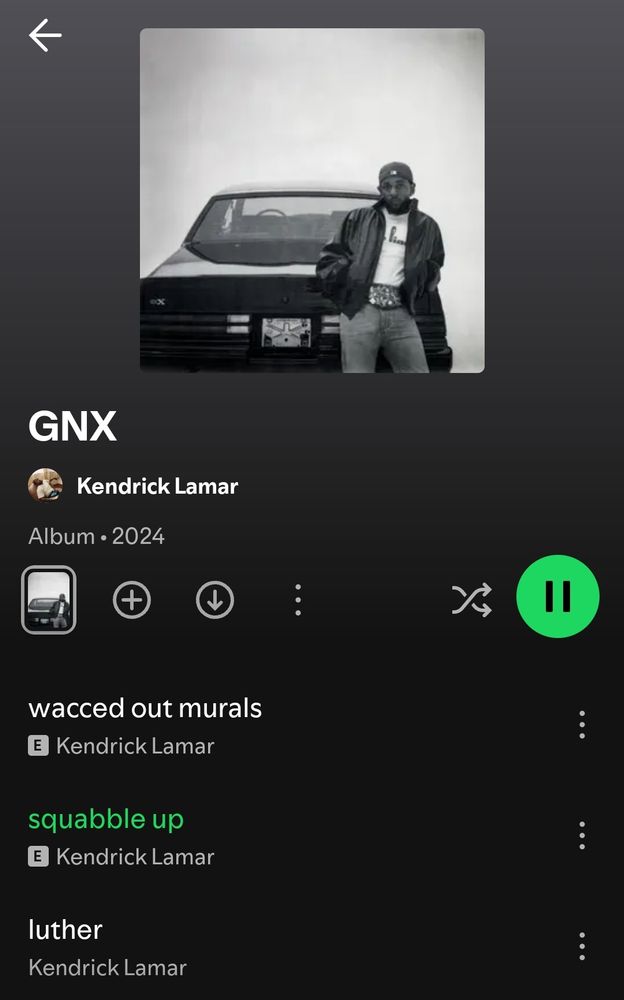 Screenshot of Kendrick Lamar's album on Spotify
