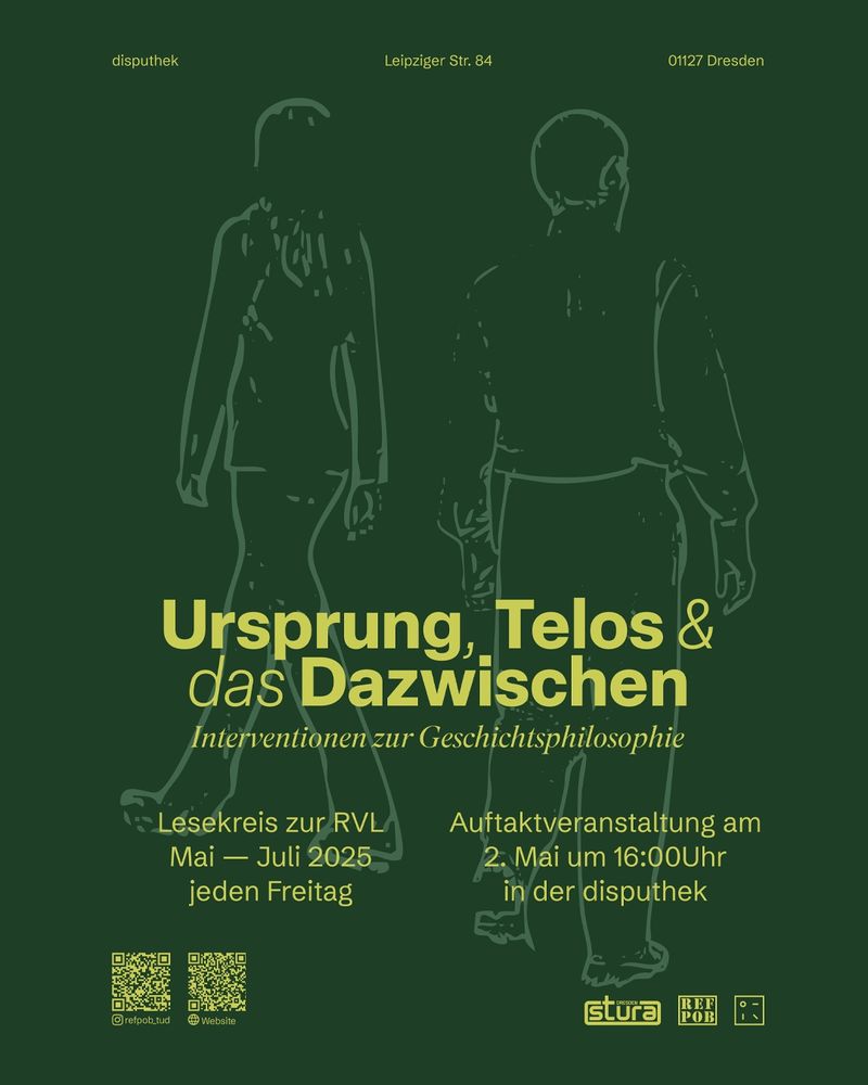 „Geschichtsphilosophische Grundlagen“ - so betitelte das RefPob den ersten Block der Reihe. Was aber ist Geschichtsphilosophie? Und warum ist sie notwendig? Im ersten Vortrag soll zumindest die zweite Frage beantwortet werden. Um aber der Frage nach der Geschichtsphilosophie als Bedingung des Nachdenkens über Geschichte, der Reflexion auf die Geschichte und der Kritik des Geschichtsdenkens einerseits en detail, andererseits selbstständig nachgehen zu können, wird in den nächsten Wochen ein zusätzlicher Lesekreis angeboten. Von Walter Benjamin und Ernst Bloch über Jacob Taubes und Wolfhart Pannenberg bis hin zu Gerhard Stapelfeldt und Peggy Breitenstein sollen durch die Lektüre und Diskussion philosophische sowie theologische Momente der Geschichte beleuchtet werden, um ihre inhärente Logik befragen und sie als gesellschaftskritische Kategorie verstehen zu können.