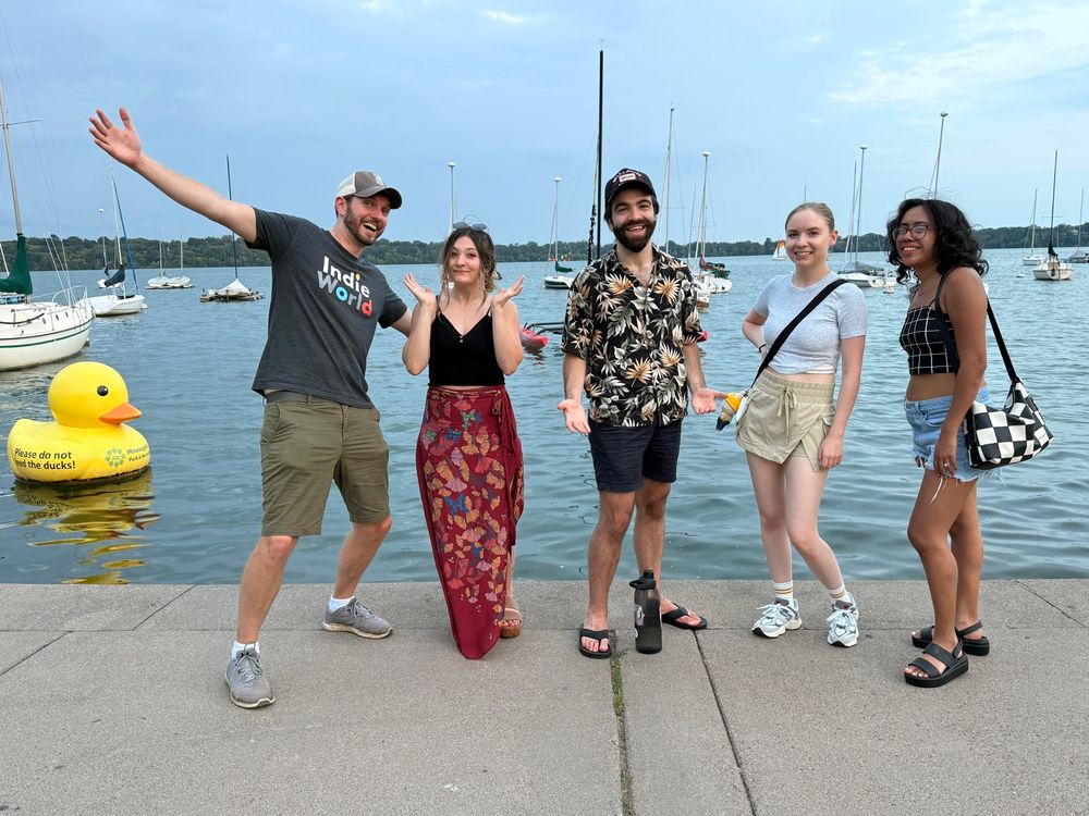 Ben Hanson, me, Jacob Geller, Sarah Podzorski, Janet Garcia standing in front of a lake I forget the name of in Minneapolis