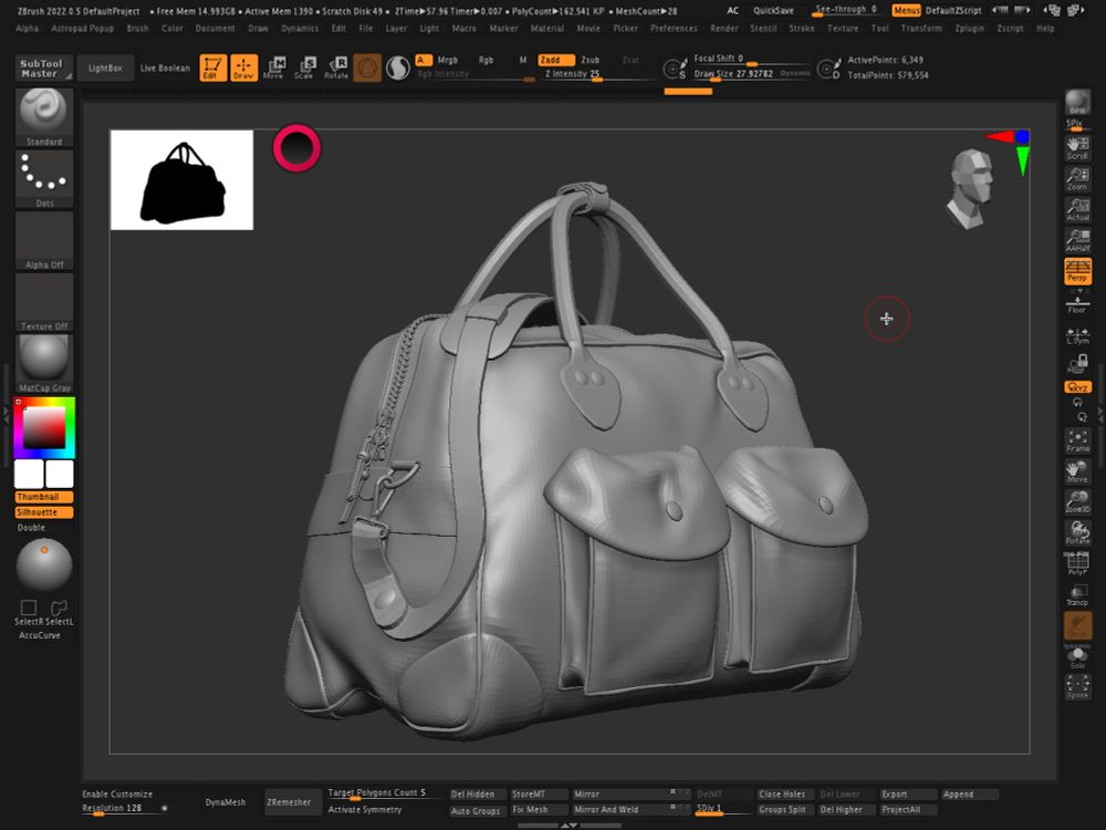 WIP of a leather duffel bag in ZBrush