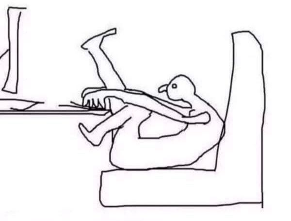 Rough outline of someone sitting at their computer with really bad posture 