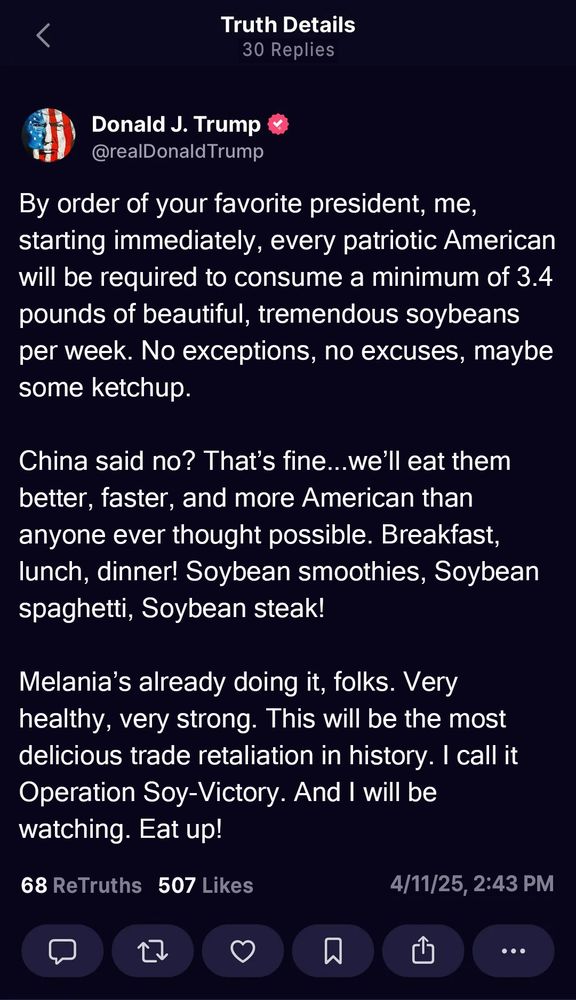 Parody Trump Truth Social Post.... photoshopped. 