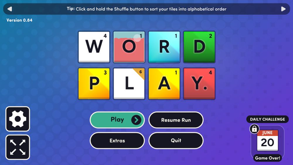 Screenshot of the game Word Play with the title screen