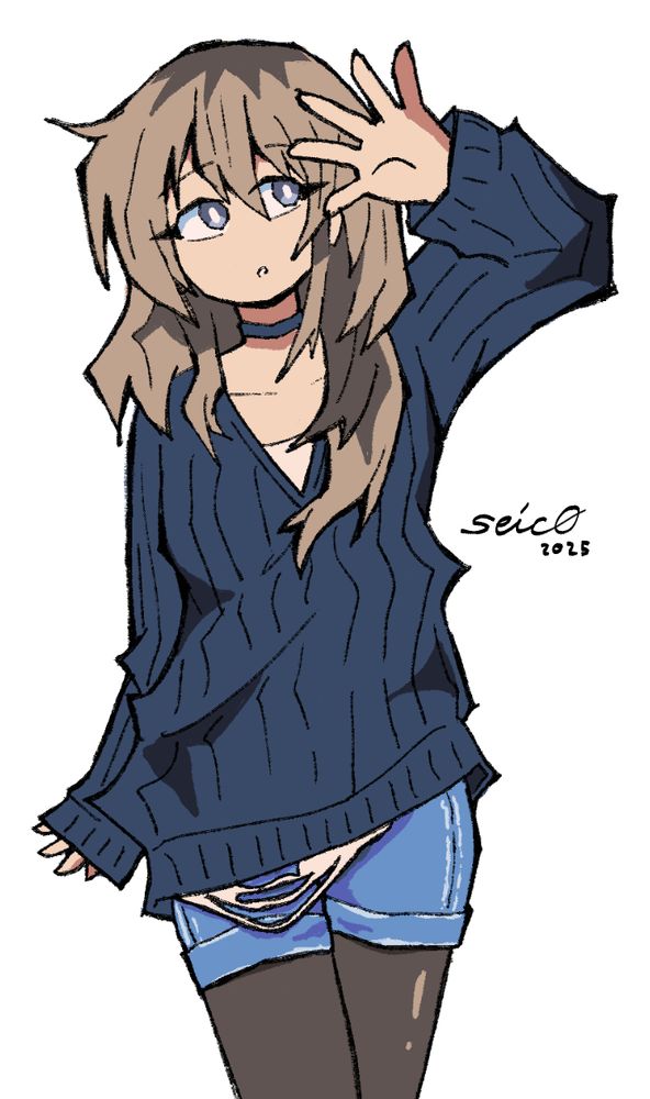 momoka kawaragi from girls band cry

she's wearing her usual oversized black sweater, jorts and pantyhose, and has her hand over her face