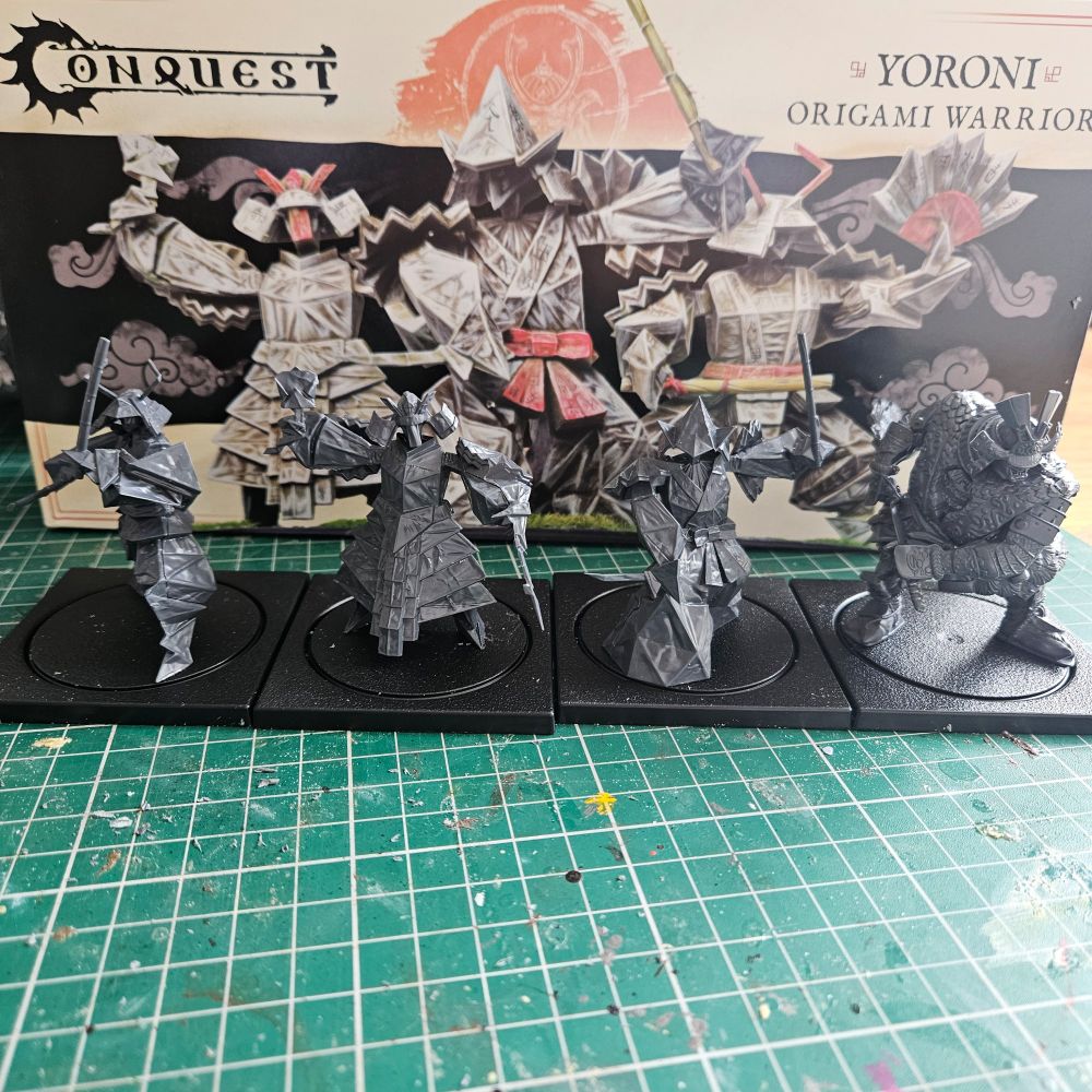 Three Origami Warriors and a Daimyo.