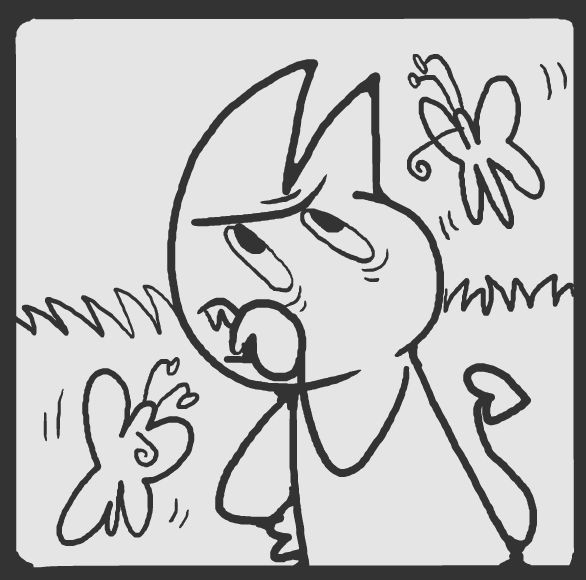 a little rough devil looks at strange winged creatures.