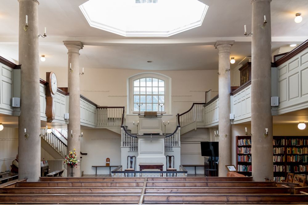 Photo of the New Room, Bristol, England where John Wesley spoke against slavery. Pulpit was not accessible from the congregation. 