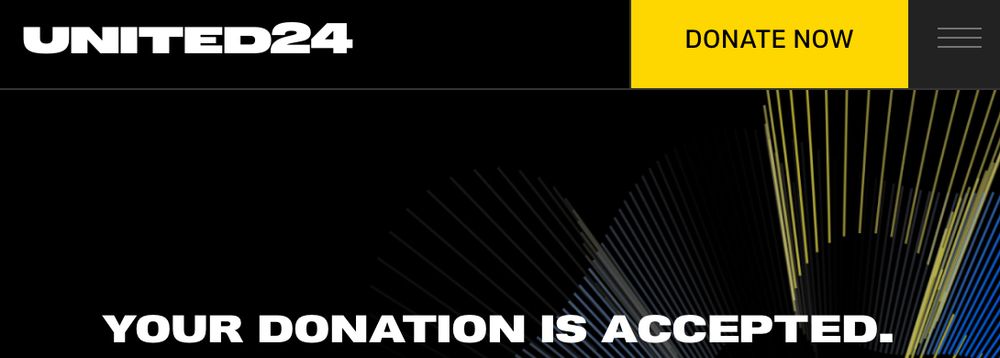 Confirmation from UNITED24 for donation, "Your donation is accepted."