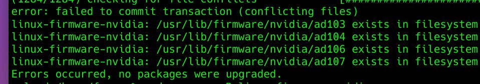 arch linuxin pakettienhallinta itkee linux-firmware-nvidia:n sekoilusta