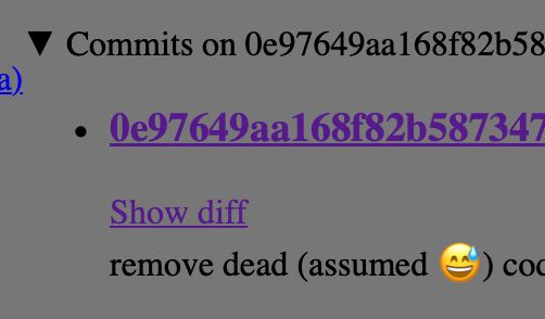 linkatussa selainkäyttöliittymässä näkyvä gitin commit-viesti, jossa on :sweat-smile: emoji