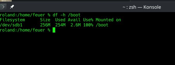 linux-koneen 256-megatavuisella /boot osiolla 2mt tyhjää tilaa