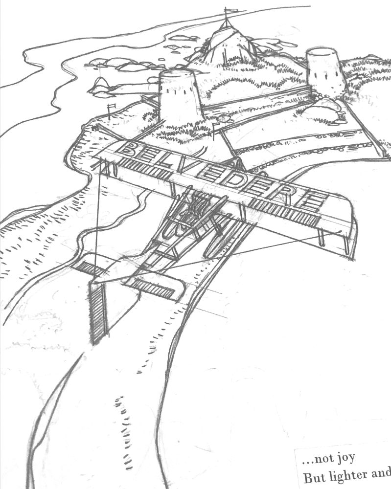 Plane over a narrow strip of land.