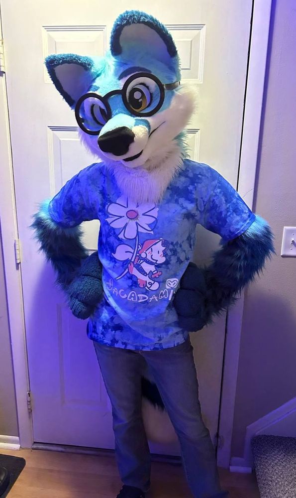 Wearing Jacadamia shirt while wearing my fursuit
