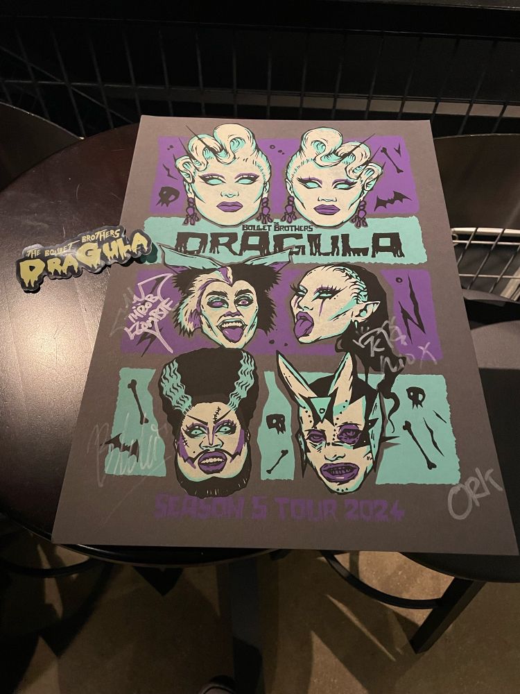 A Boulet Brothers Dragula poster and sticker