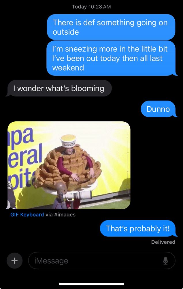 A conversation about allergies and blooming onions