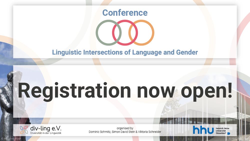 Image titled "Conference: Linguistic Intersections of Language and Gender," with "Registration now open" written in bold in the center of the image.