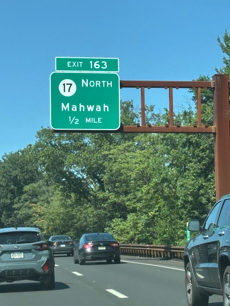 A road sign for “Mahwah.”
