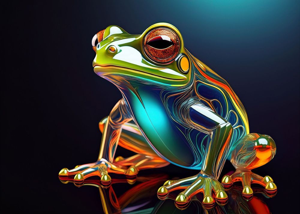 a beautiful skeuomorphic tree frog logo, glassy
