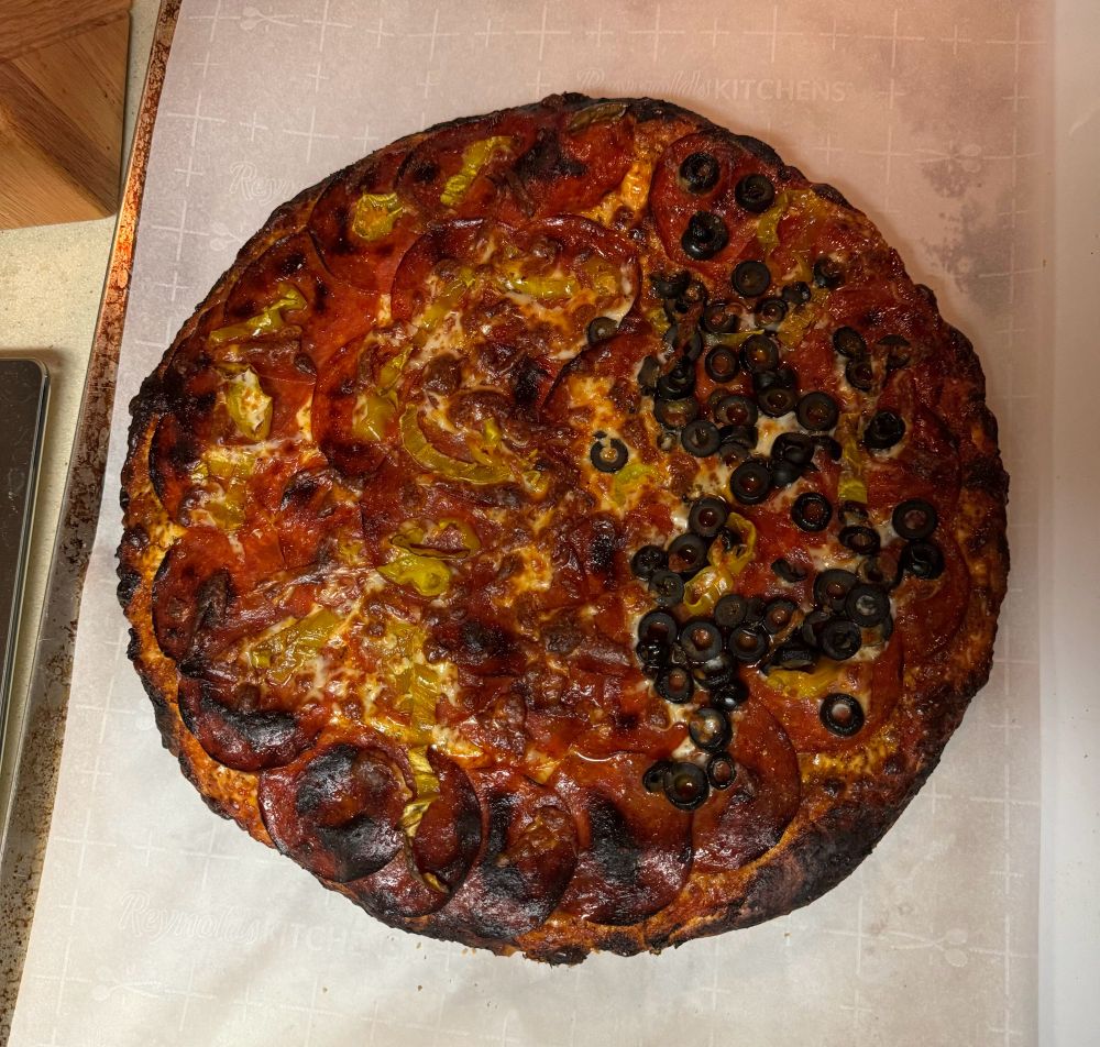 Pepperoni & black olive pizza