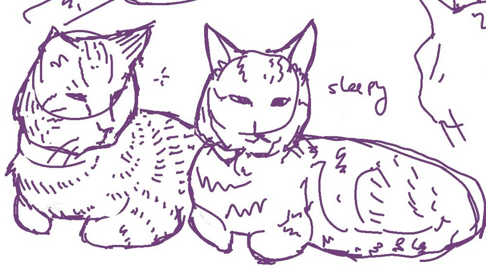 2 whole body sketches of biggins, looking sleepy