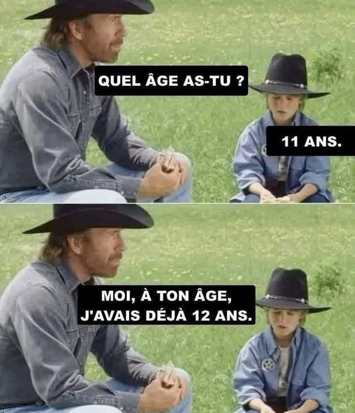 Dialogue entre Chuck Norris et un enfant à propos de l'âge 