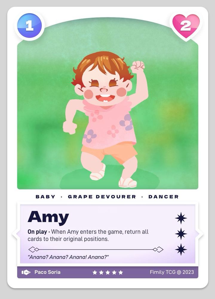 A card for a TCG displaying Amy, a dancing baby