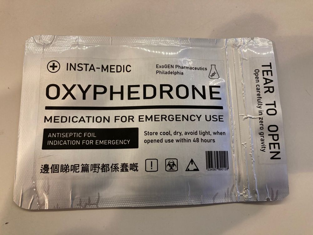 Die Verpackung für ein fiktives Medikament Oxyphedrone. Inspiriert von The Expanse - und für ein passendes Cosplay