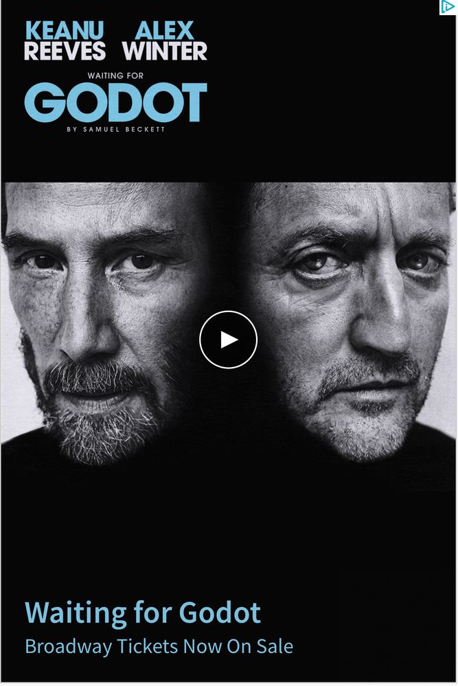 Advertisement for Broadway Tickets Now on Sale for Waiting for Godot.
