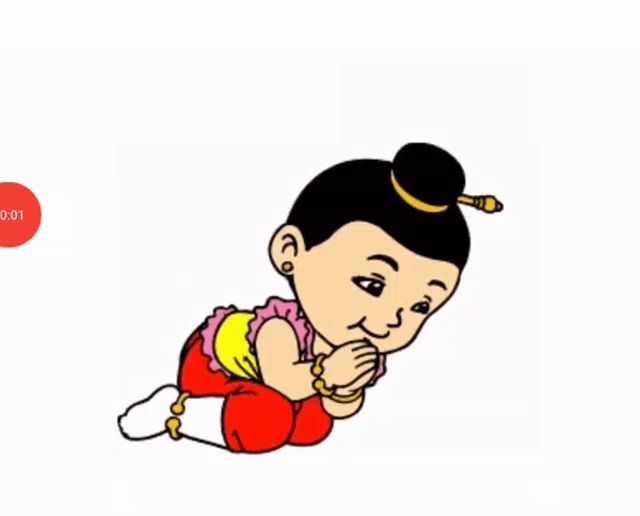 a cartoon of a girl with a bun on her head is kneeling down with her hands folded