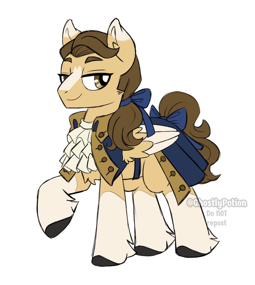 A pony (Pegasus) version of Captain Isaac Higgintoot from Ghosts CBS, based on the design made by burnt-cheese-toastie on Tumblr