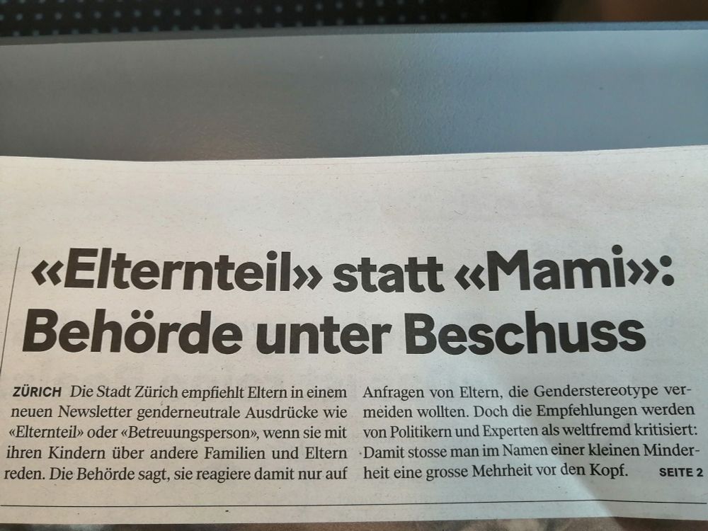 Titelseite von 20Minuten. Überschrift: "Elternteil" statt "Mami": Behörde unter Beschuss.