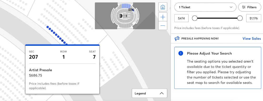 screenshot of an upper level ticket for lady gaga's mayhem tour priced at $686