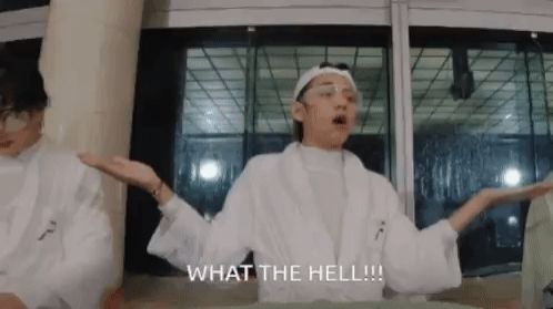 V looking shocked with his hands up. Text "WHAT THE HELL!!!"