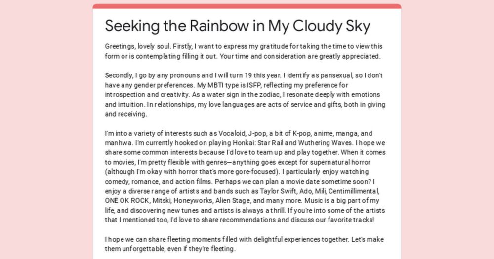 Seeking the Rainbow in My Cloudy Sky