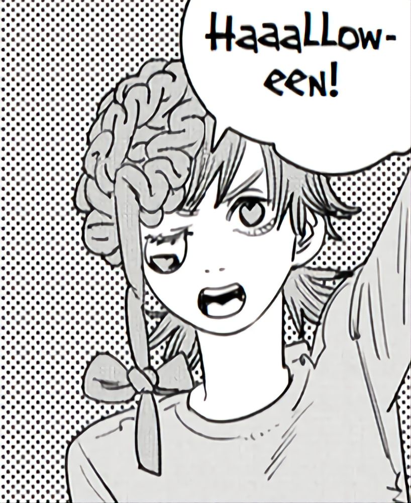 Cosmo from Chainsaw Man saying "Halloween"