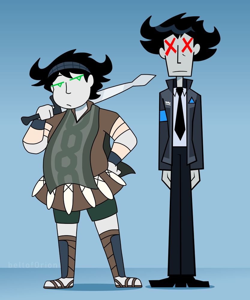 Rigel and Sterling dressed as Playstation series' characters from Shadow of the Colossus and Detroit: Become Human