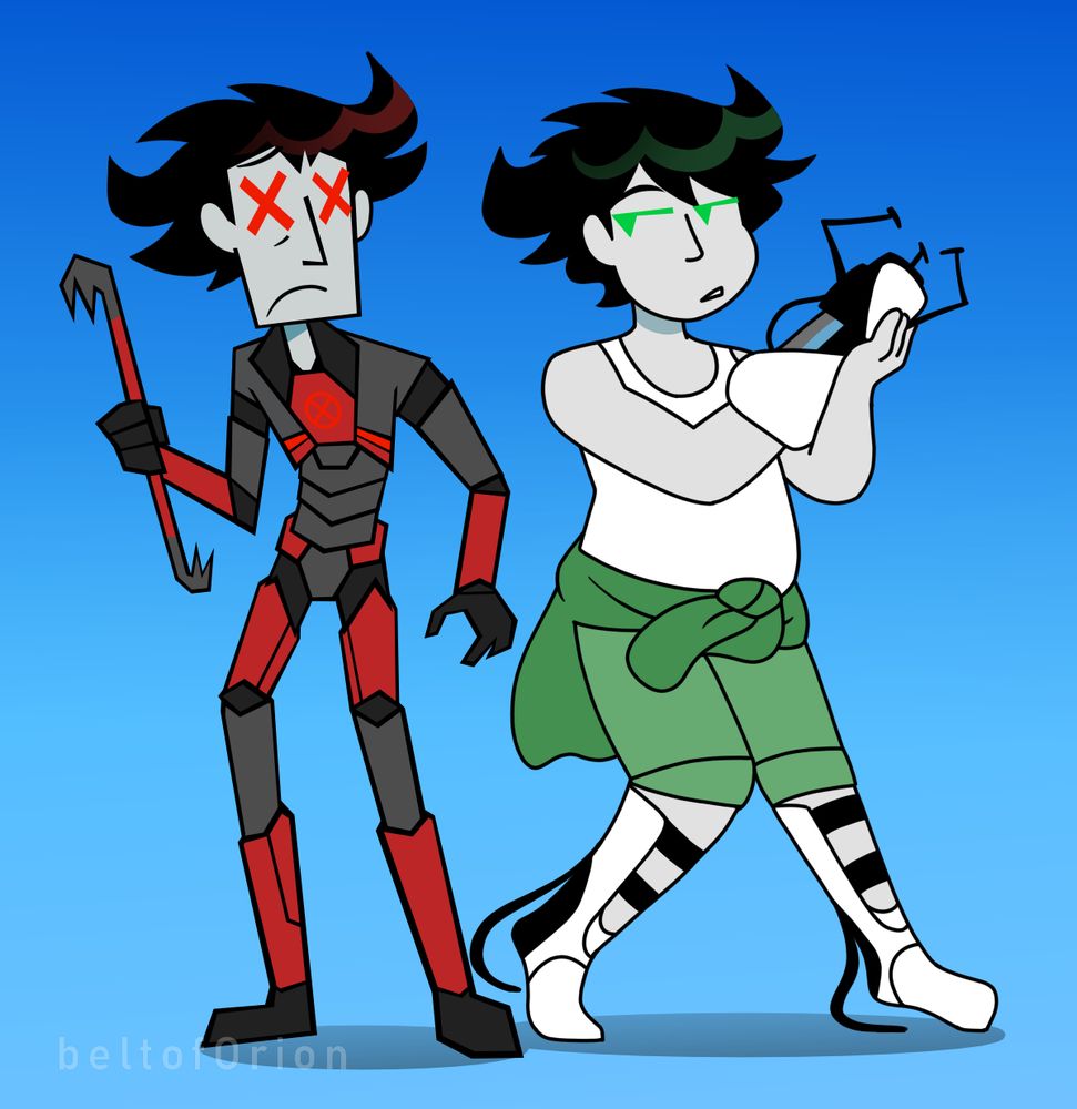 Rigel and Sterling dressed in outfits inspired by the Valve's video game series Half Life and Portal