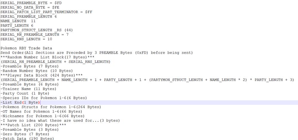 Data that gets transmitter after you investigate the table in the Trade Center in Pokemon RBY