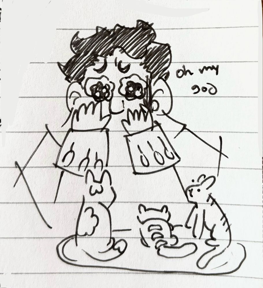 Historical James Clark Ross with sparkly eyes staring at kittens. His hands are over his mouth as he says ‘oh my god’
