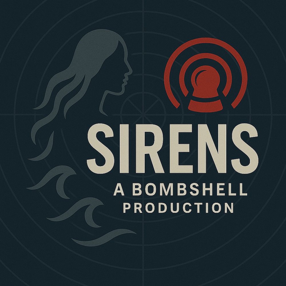 Logo for “Sirens: A Bombshell Production” featuring an amusing pun of a ln red alarm aired and an alluring but dangerous woman. 