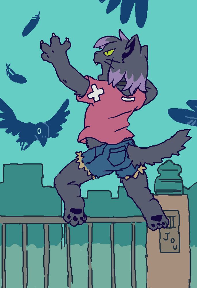 Choco Grayson is chasing away the crows that are interfering with the sale of her paintings.