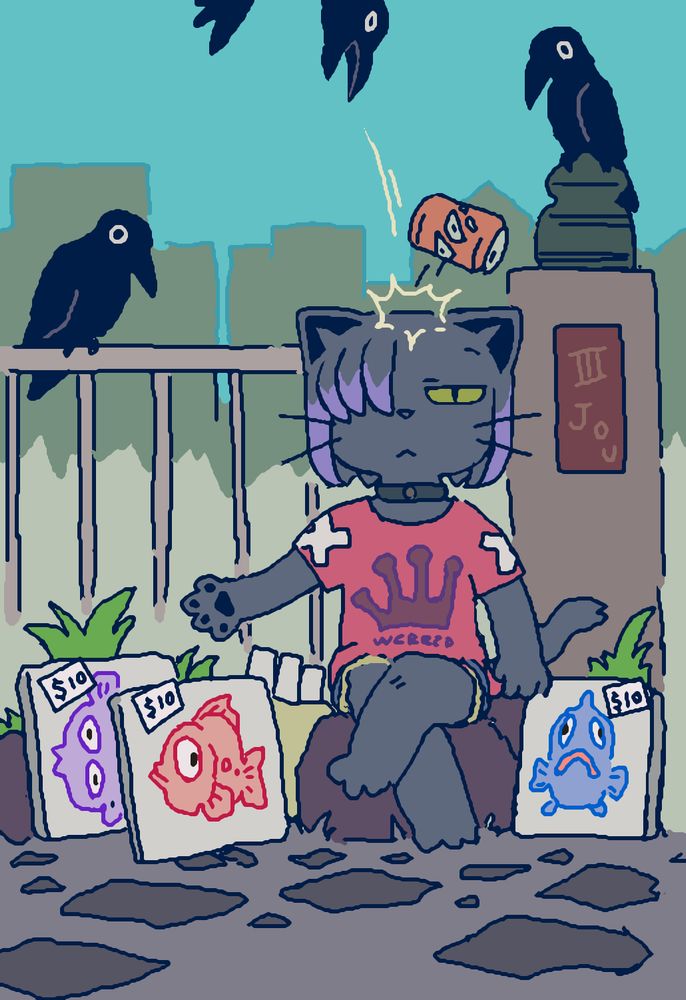 Choco Grayson selling her paintings on the street.